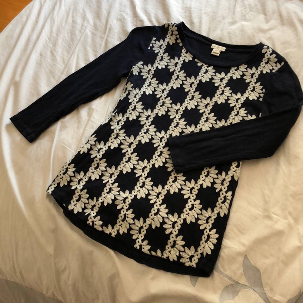 J. Crew Navy and White Light Floral Sweater